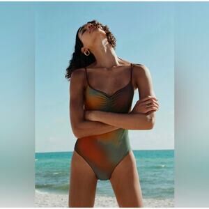 ZARA Printed Tulle Multicolored One Piece Swimsuit